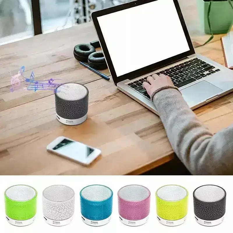 Mini Audio portátil para coche A9 deslumbrante grieta LED inalámbrico Bluetooth 4,1 Subwoofer altavoz tarjeta TF 3