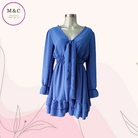 Vestido corto estilo campesino manga larga