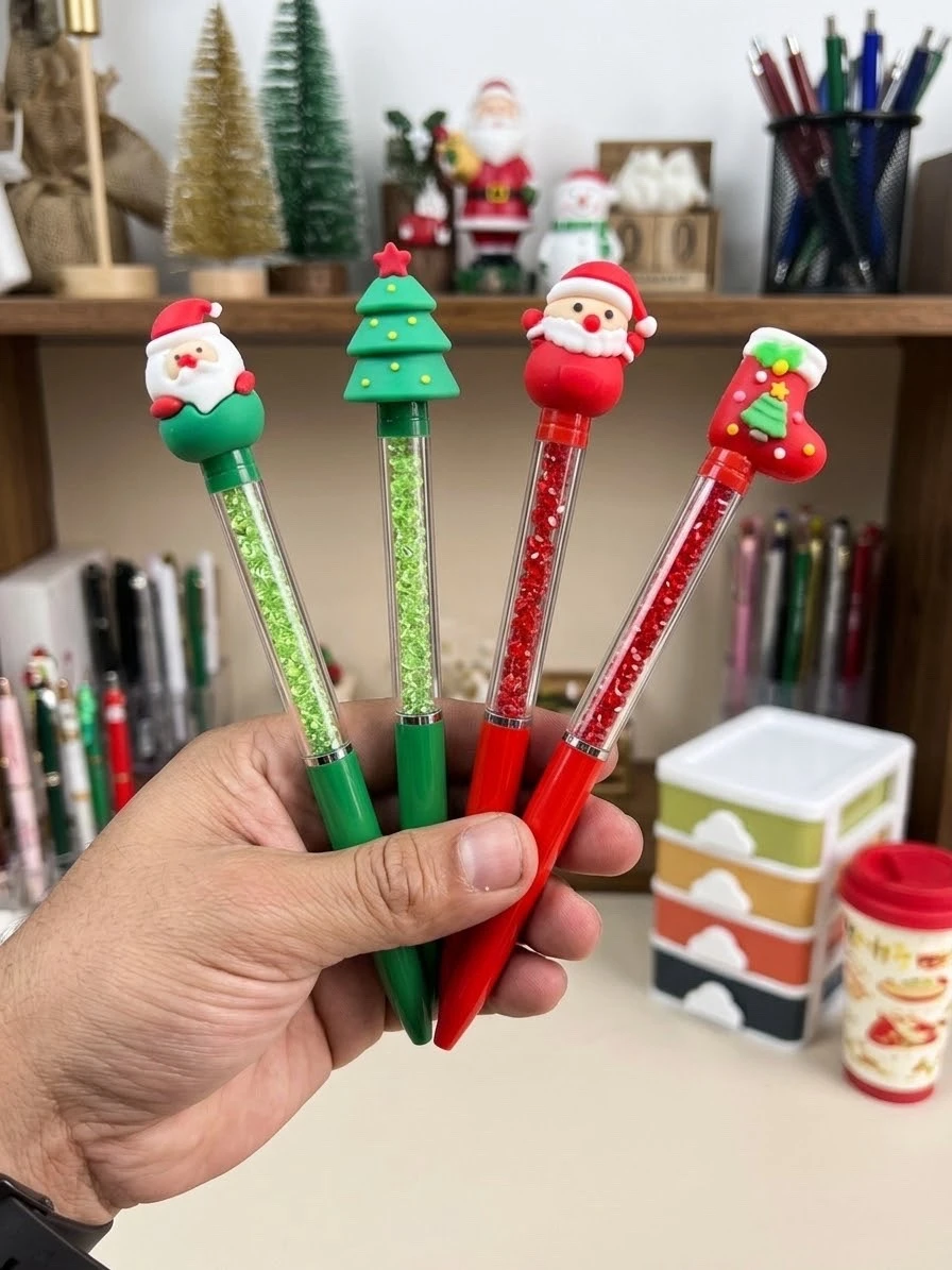 Docena de Plumas Navideñas Con Brillos Y Figuras 3D De Silicona 2