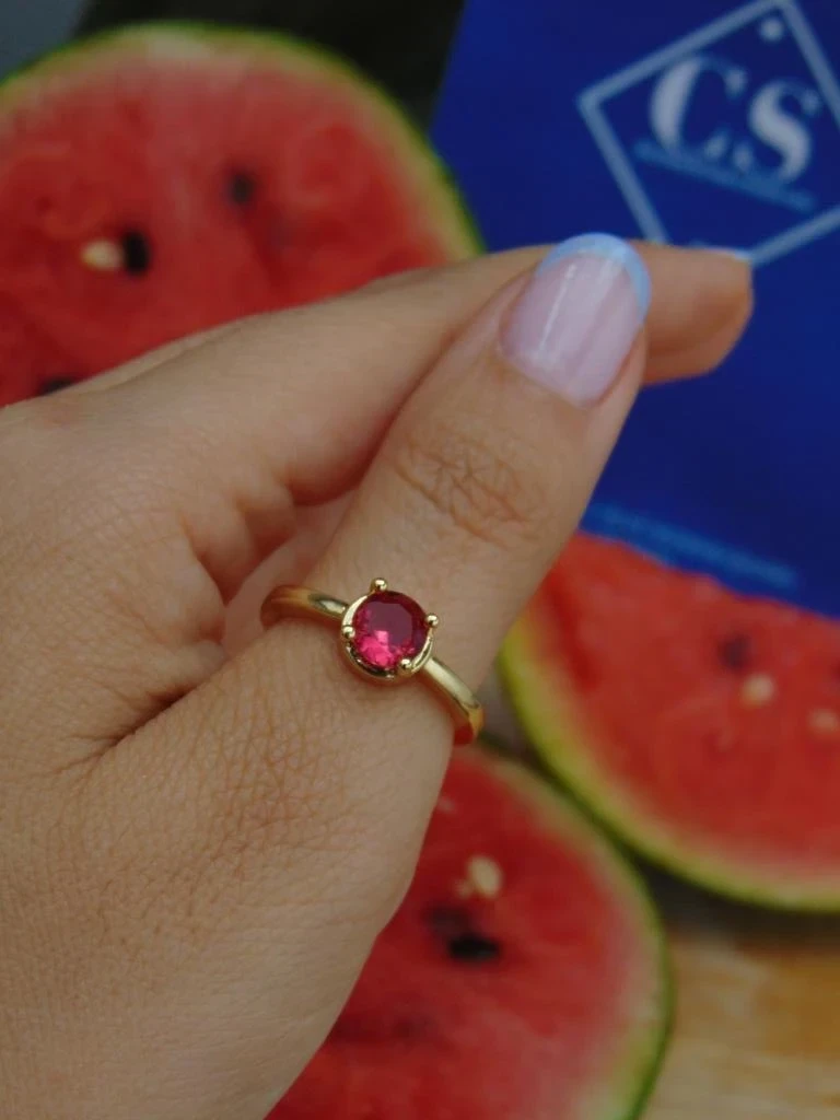 ANILLO ACERO DOR DELG MAXI CHISPA FUCSIA 2
