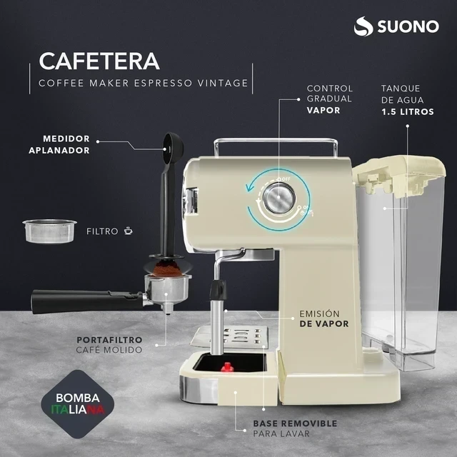 CAFETERA ESPRESSO VINTAGE 20 BAR 1.5 LITROS CREMA  4