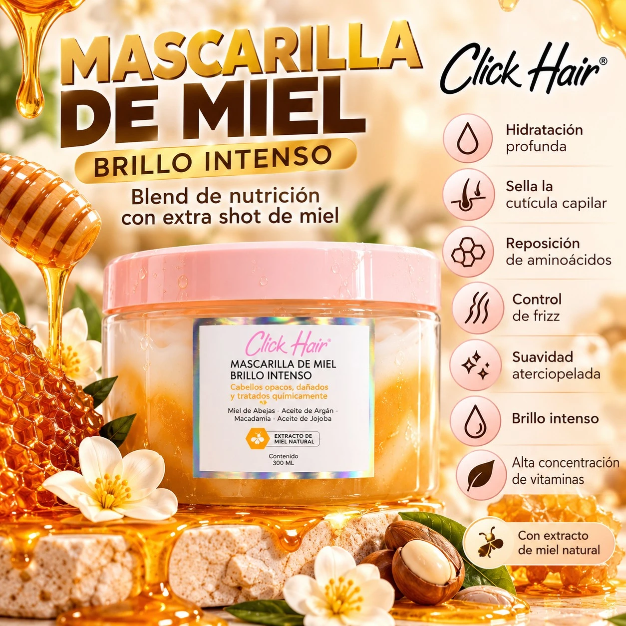 click hair mascarilla capilar miel aceite argan macademia 300ml.jfif