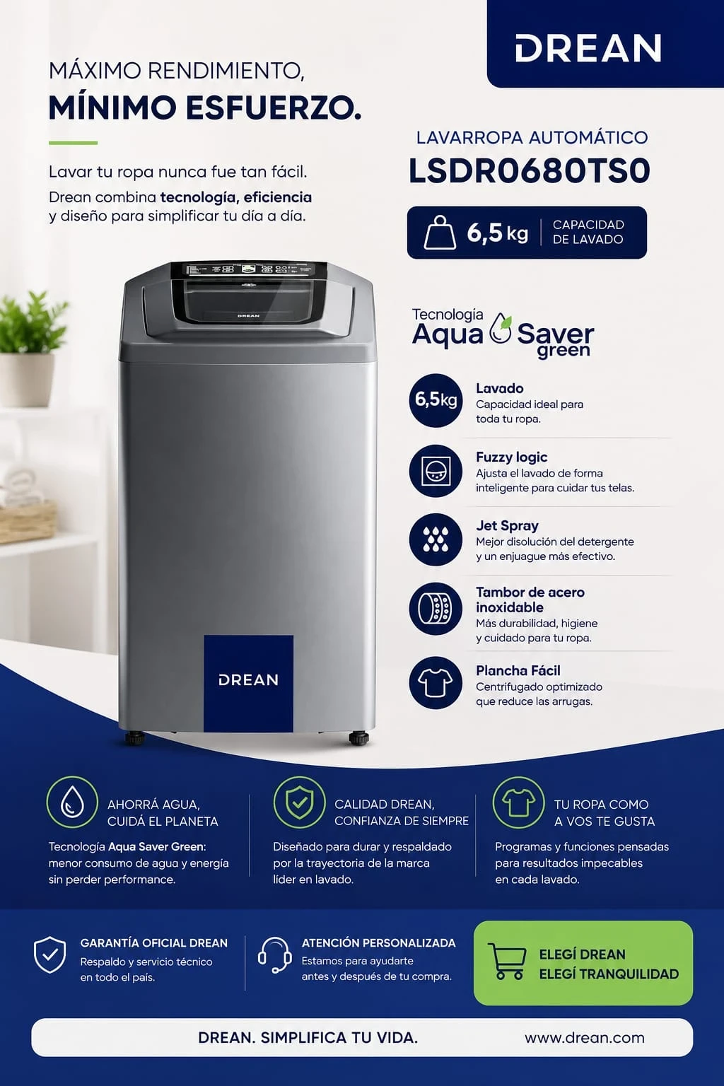 Lavarropa automático Drean 6.5kg