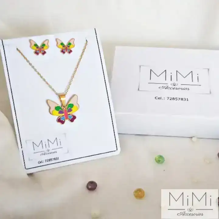 Conjunto colorido Mariposa en acero inoxidable 