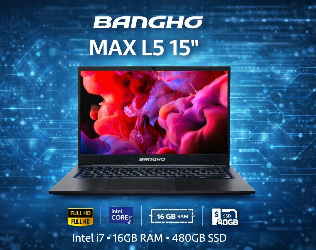 NOTEBOOK 15" BANGHO MAX L5 Intel Core i7 1255U,16GB RAM 480GB SSD, PANTALLA 15,6"