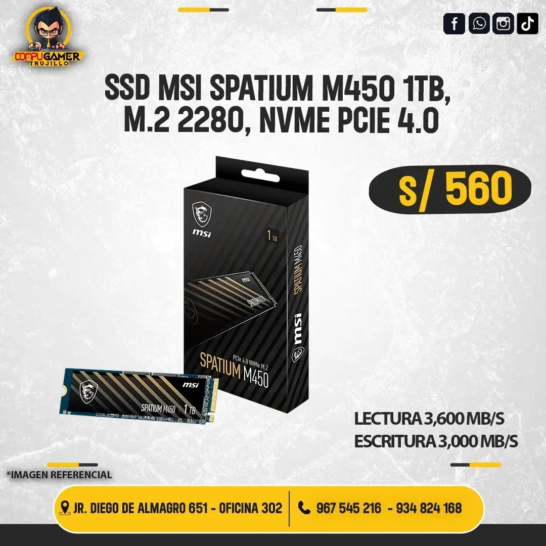 SSD MSI SPATIUM M450 1TB, M.2 2280 NVME PCIE 4.0