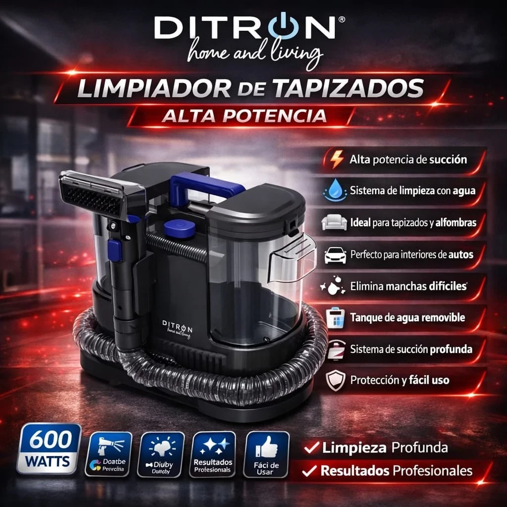 ASPIRADORA LIMPIA TAPIZADO/ALFOMBRA A VAPOR DITRON 1.8LTS 600W NEGRO