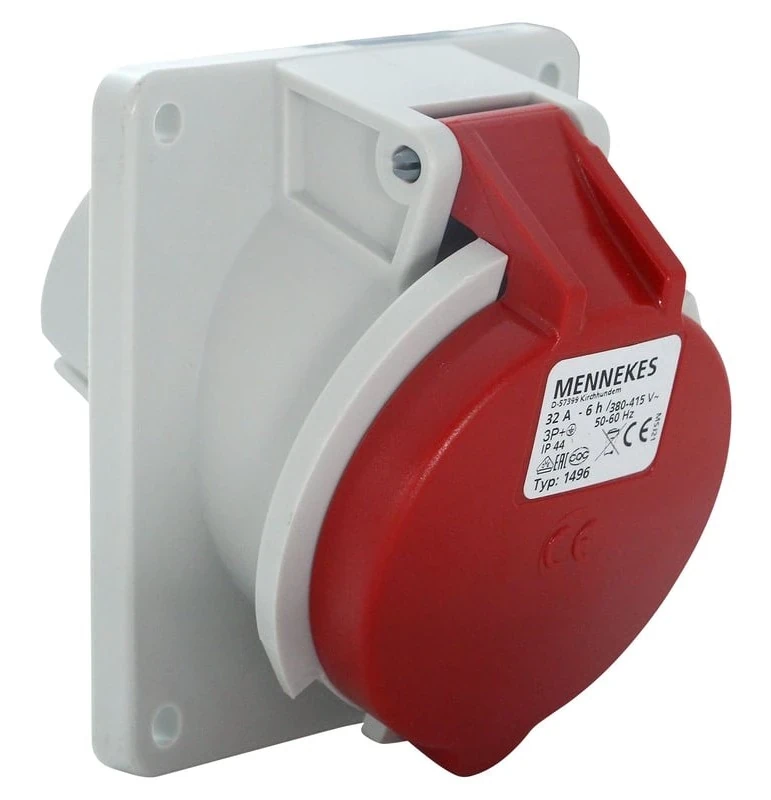 Toma 32AMP 3P+T empotrable 415V Rojo 6H IP44