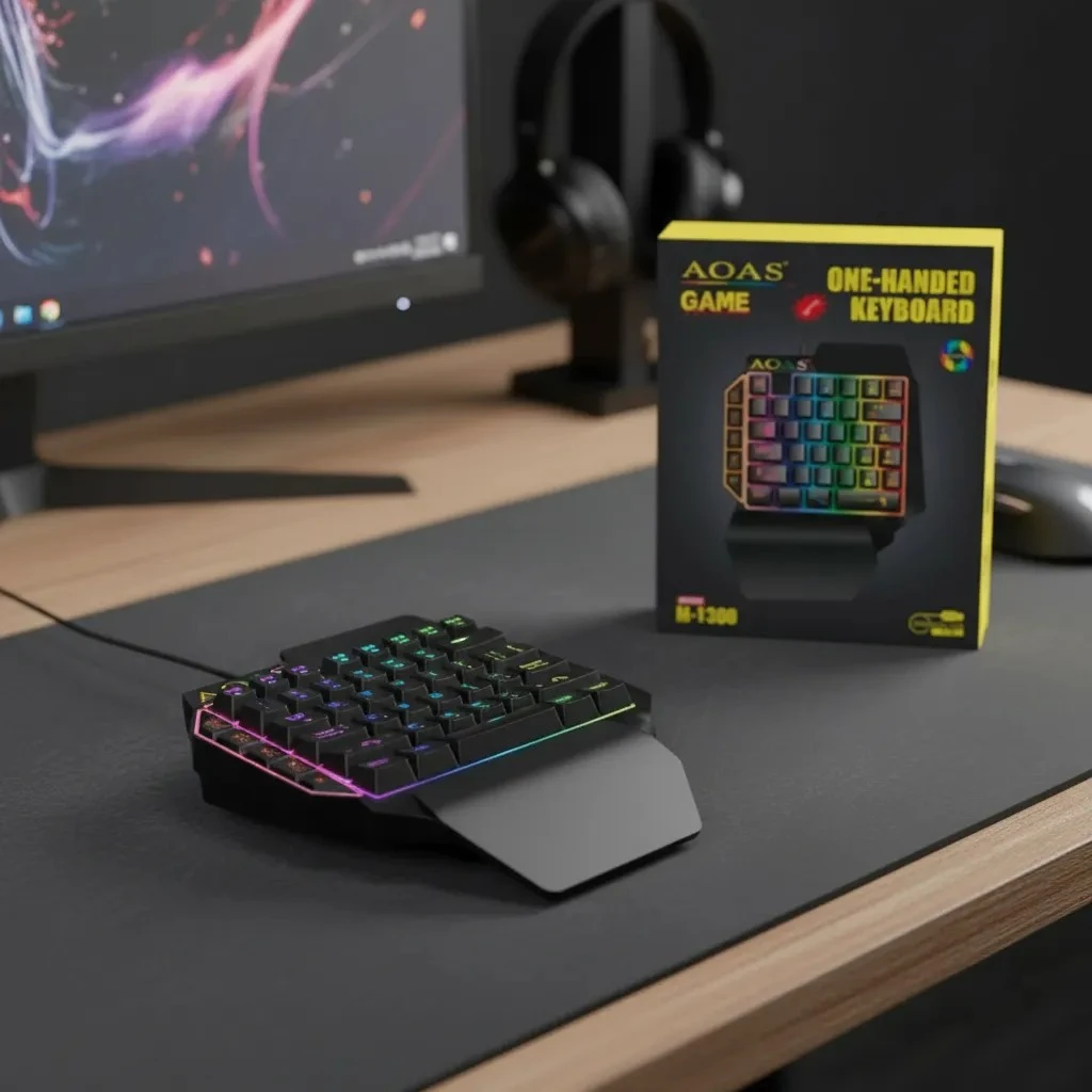 Teclado de Una Mano Gamer AOAS M-1300 con RGB Negro | Electrónica Joma 2