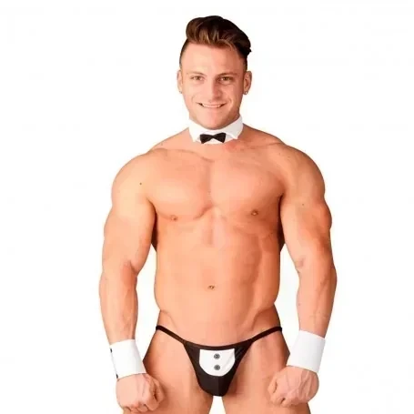 Tanga less Masculina de Mayordomo + Cuello y puños blancos