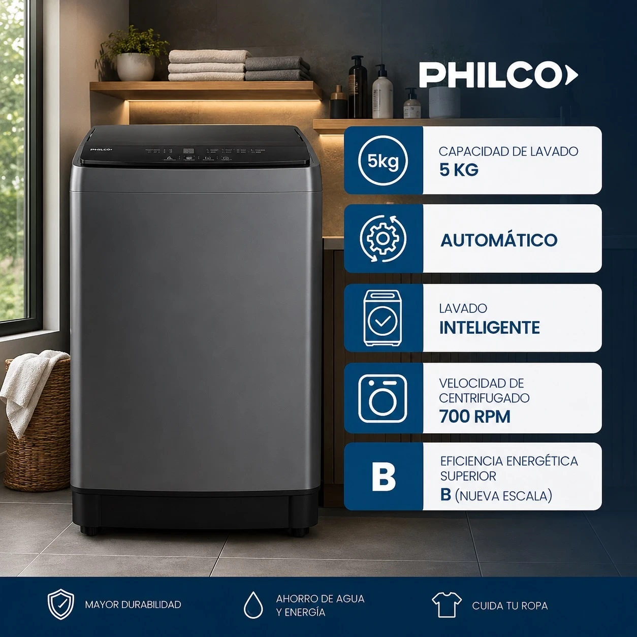 LAVARROPAS PHILCO 5KG C/SUPERIOR SILVER 