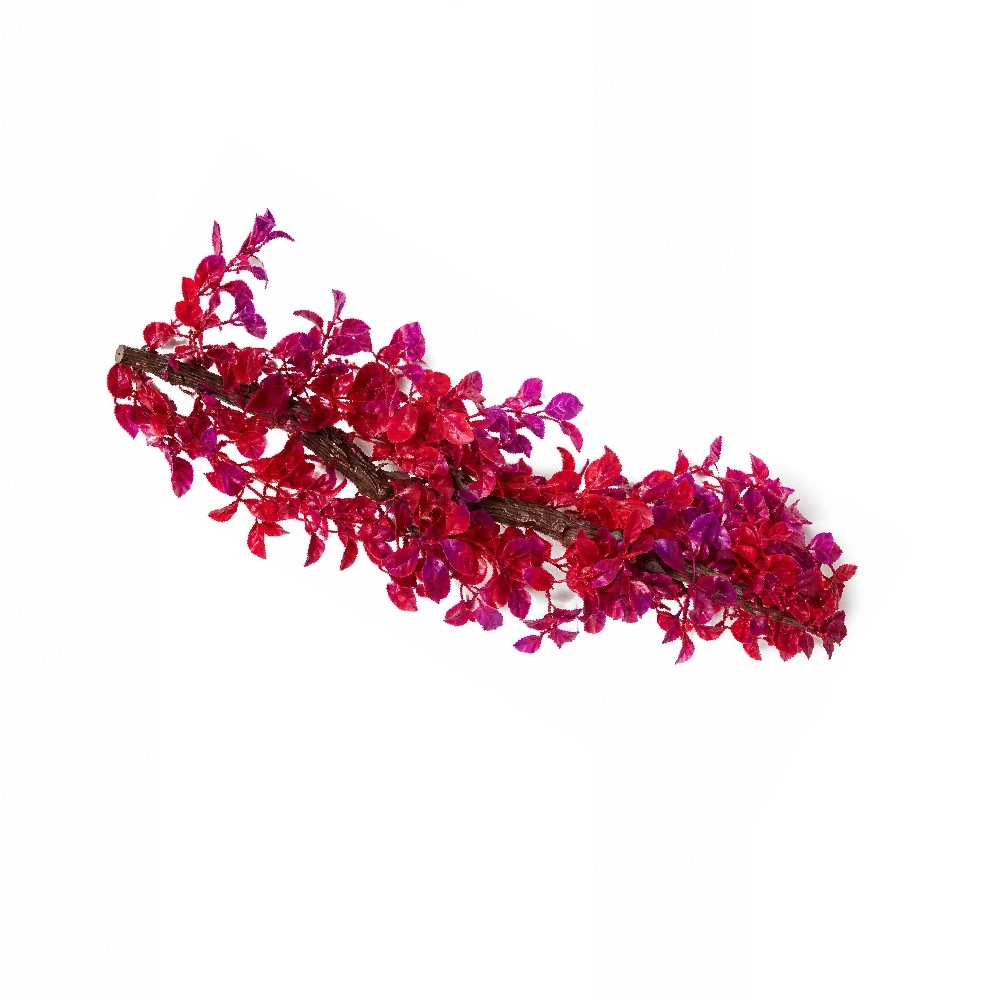 Tronco decorativo con follaje artificial rojo