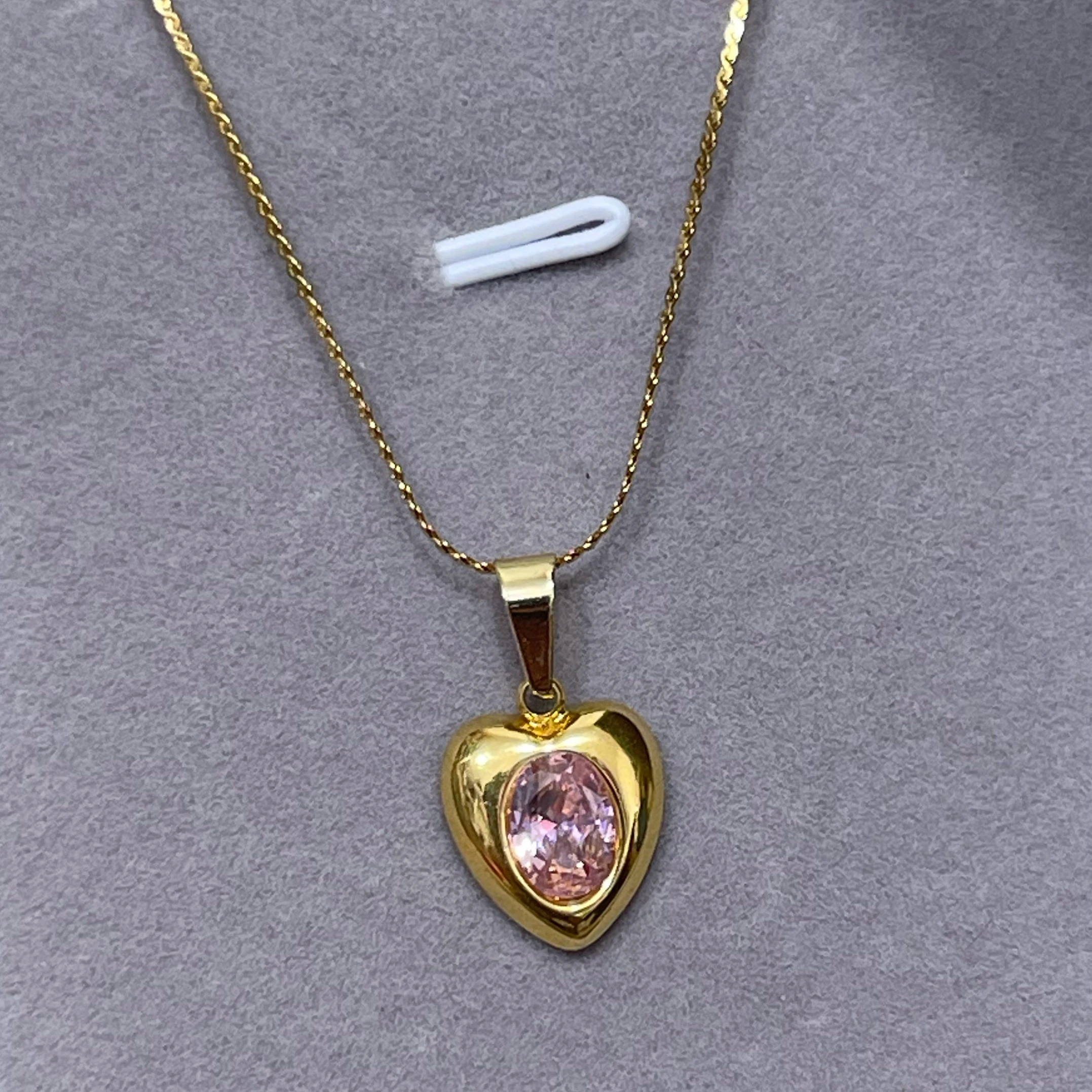 Cadena corazon piedra rosa 2