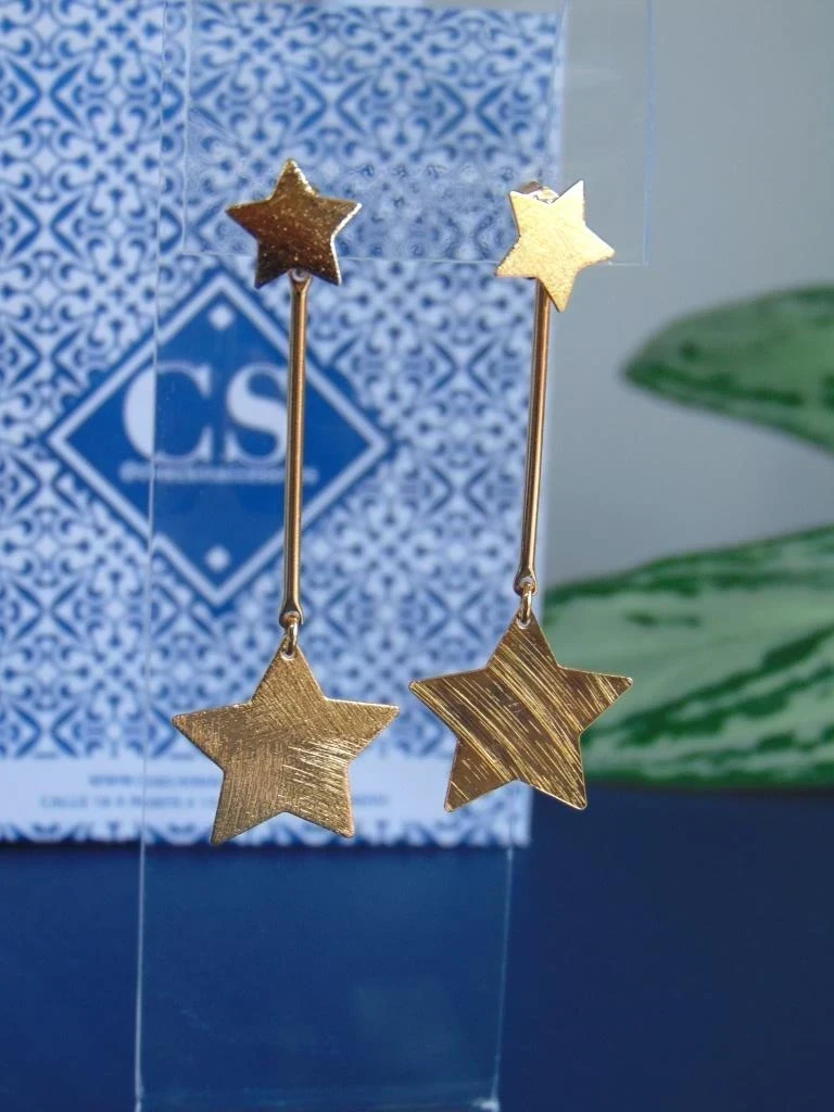 ARETE BAÑO DE ORO 24K DOR ESTRELLA LARGA
