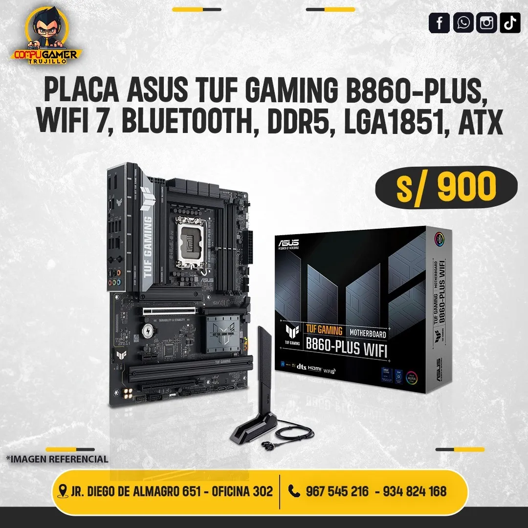 PLACA ASUS TUF GAMING B860-PLUS, WIFI7, BLUETOOTH, DDR5, LGA1851, ATX