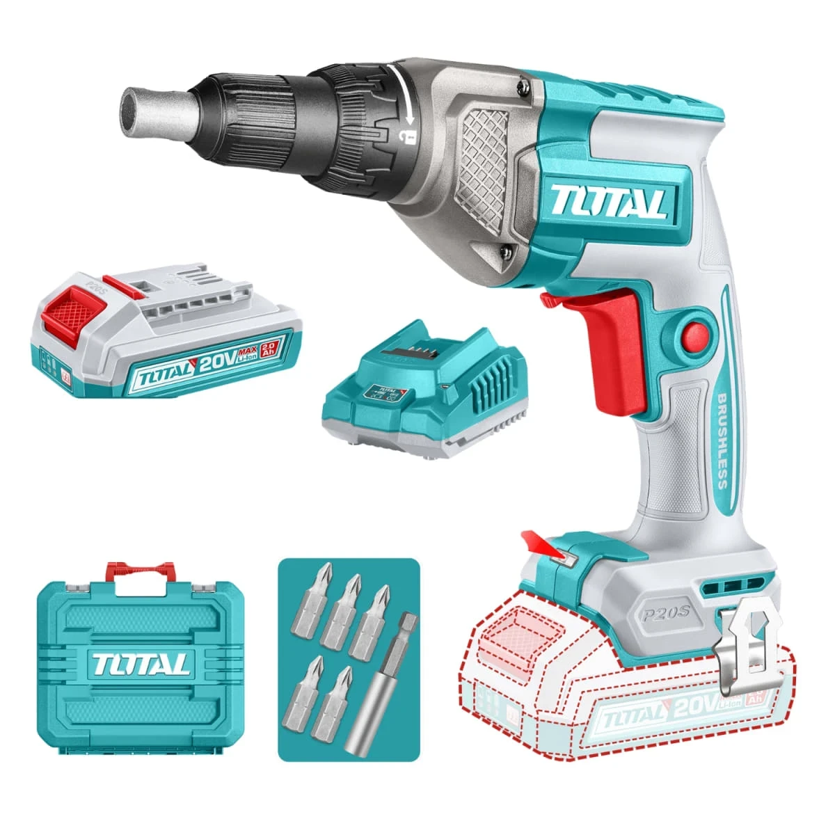 TDSLI204281 Atornillador para drywall 1/4" 30nm + baterias 20v total  2