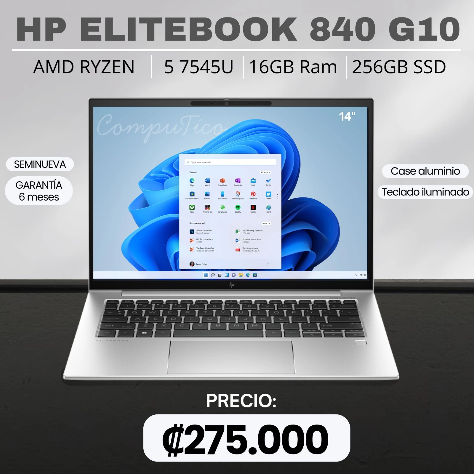 HP ELITEBOOK 840 G10 AMD RYZEN 5 7545U 256/16GB 