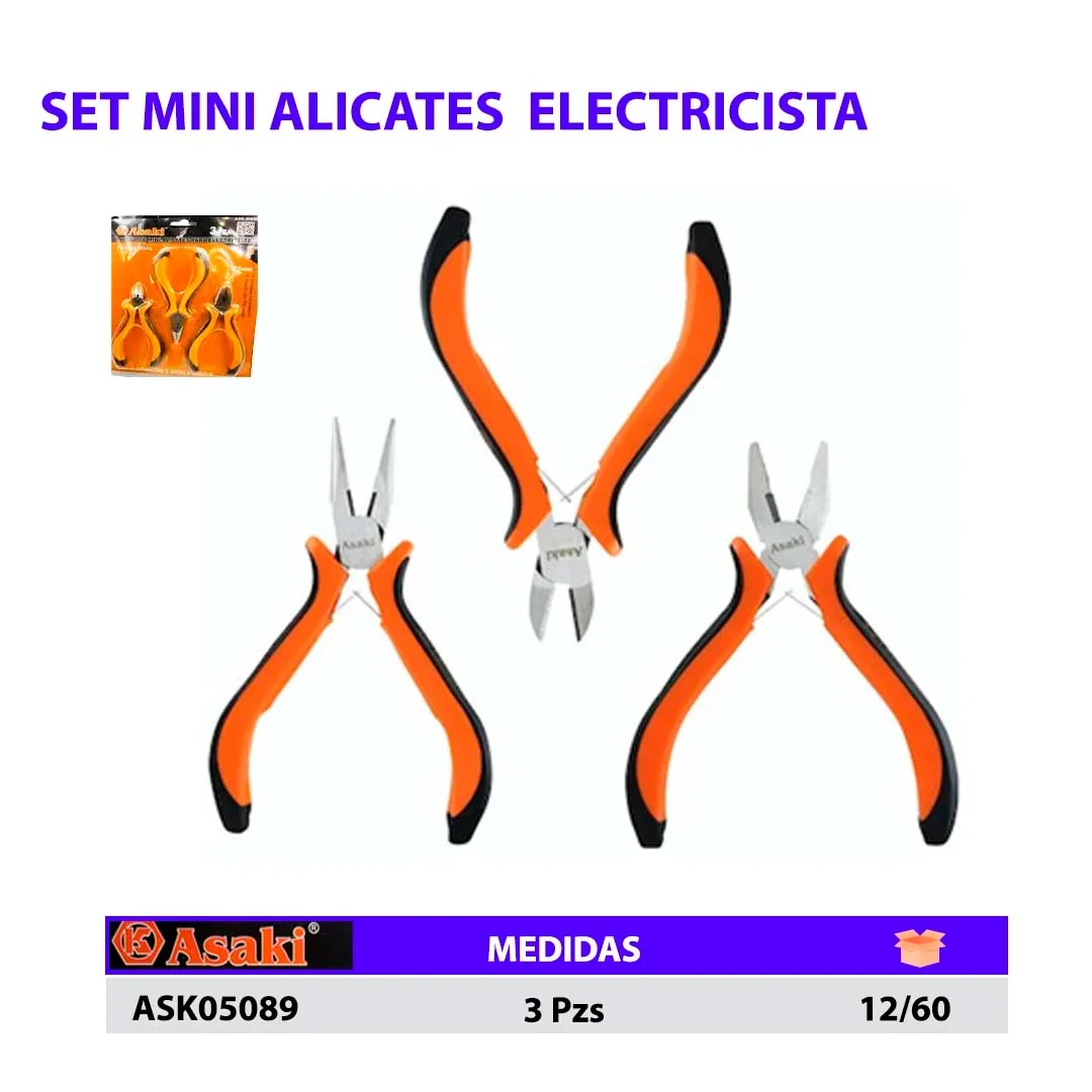 SET MINI ALICATES ASAKI ELECTRICISTA 3 PZS