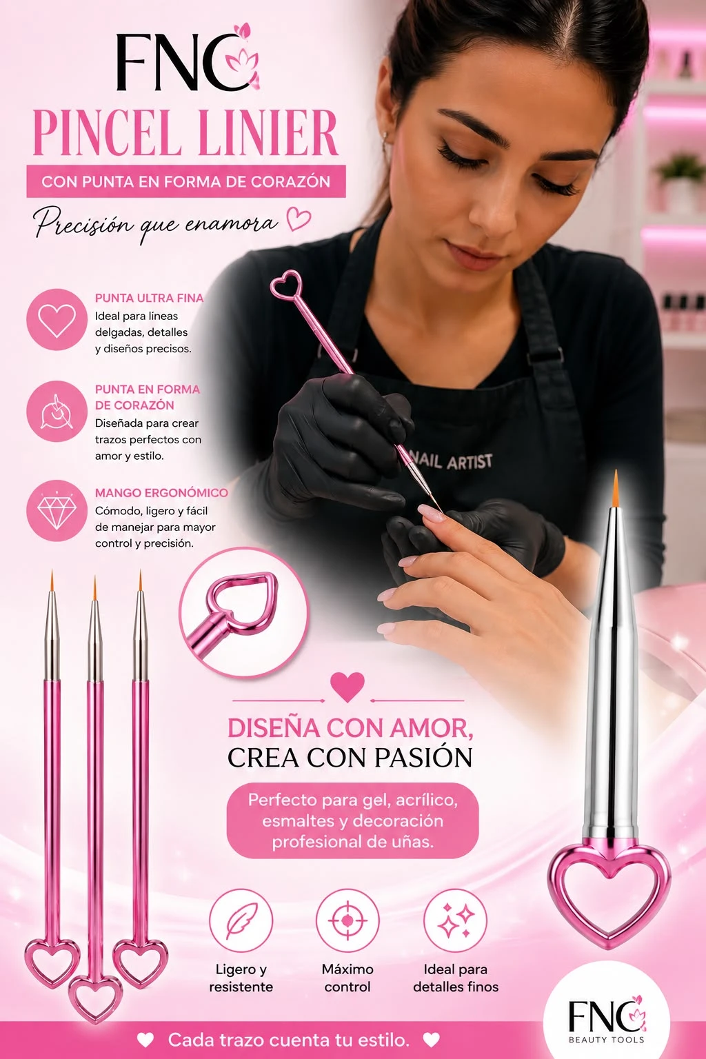 fnc set x3 pincel lainer punta de corazon.jfif