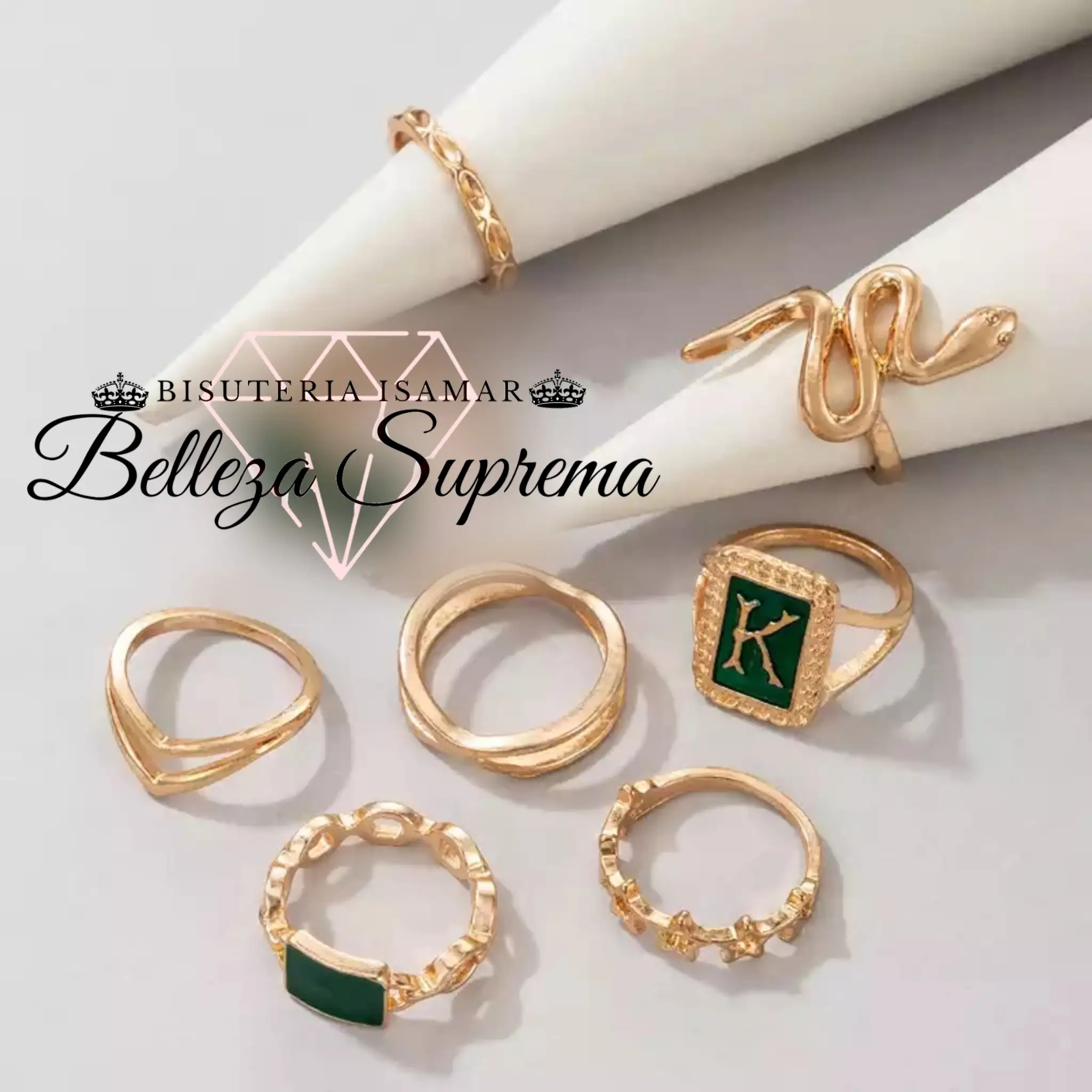 SET DE 7 ANILLOS DORADOS