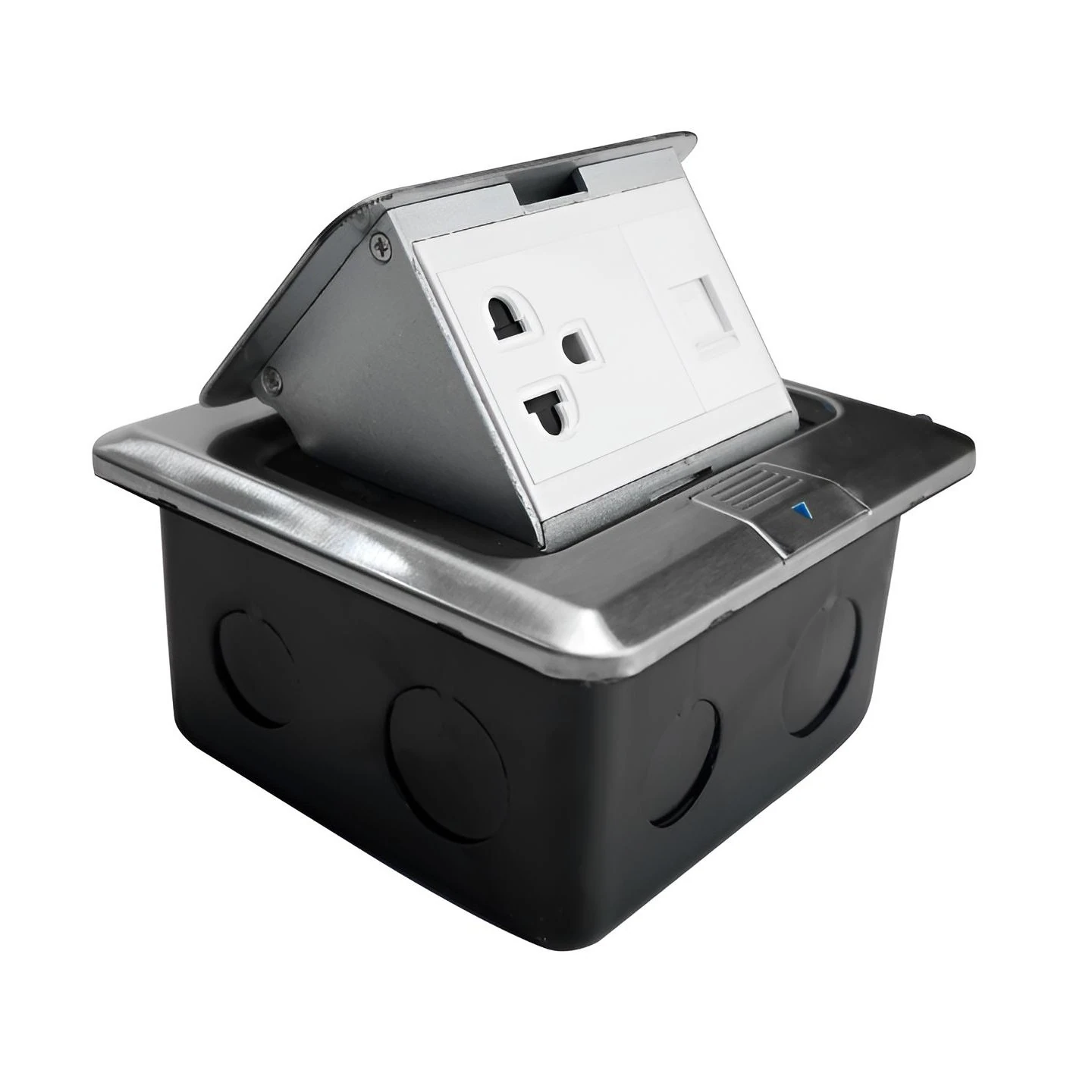 TOMACORRIENTE PISO SIMPLE + 1 RJ45 CAT6 PLATEADO