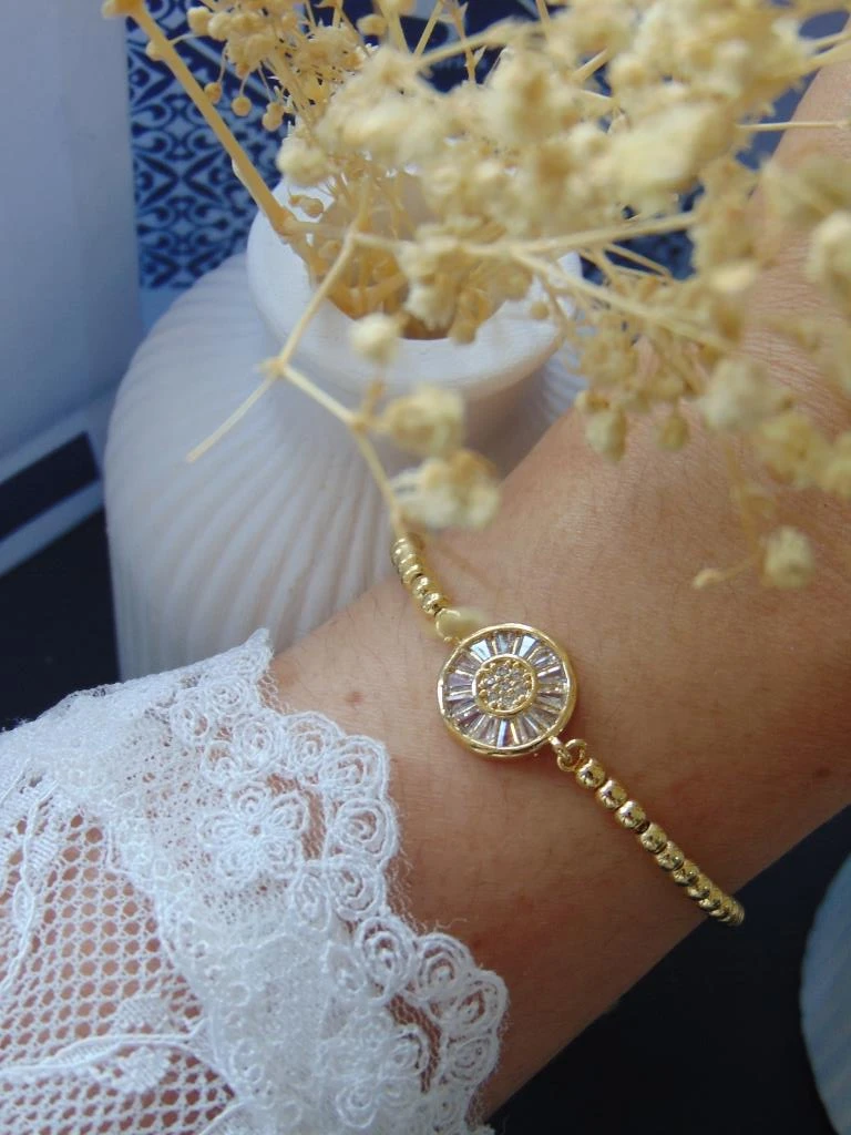 PULSERAS RODIO DOR CIRCULO BAGUET CENTRO CIRCONES BLANCOS