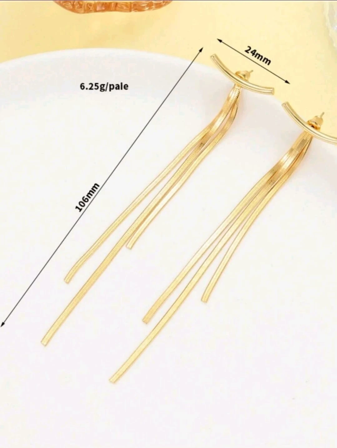 Pendientes de borlas largas en enchape de oro de 18k  3