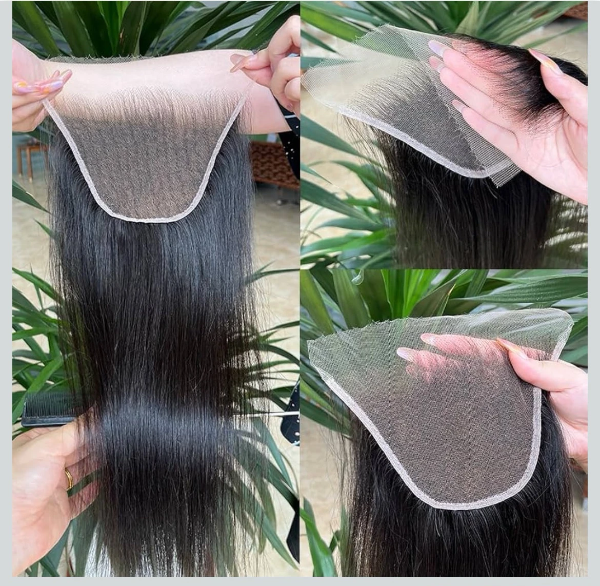 encaje de cristal invisible ultra fino HD prearrancado con cabello de bebé, cabello humano lacio, cierre frontal de encaje (7x5 HD lacio, 22 pulgadas)
