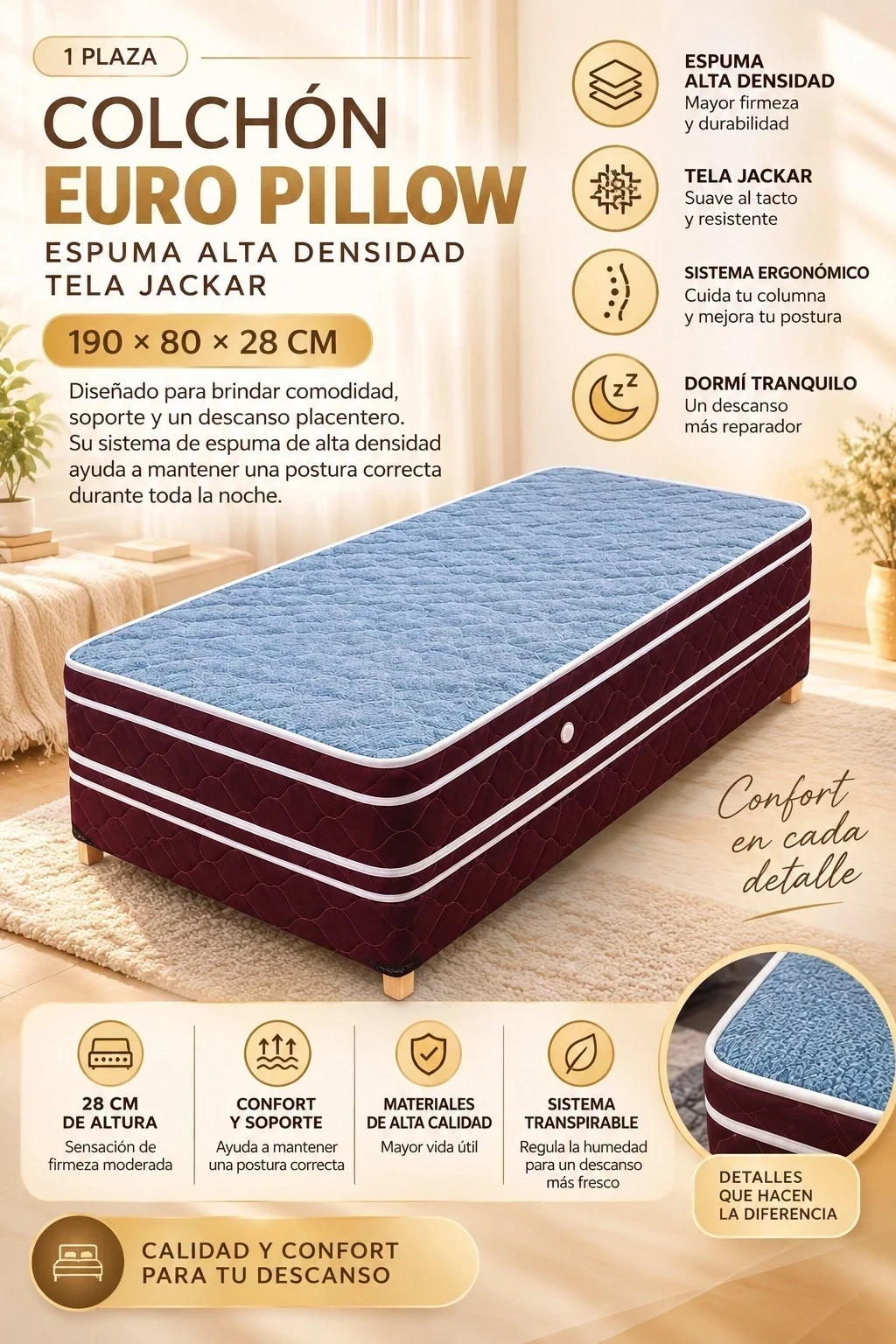  SOMMIER LOTUS — UNA PLAZA 190 × 80 CM CONSULTAR DISPONIBILIDAD CON EL VENDEDOR 