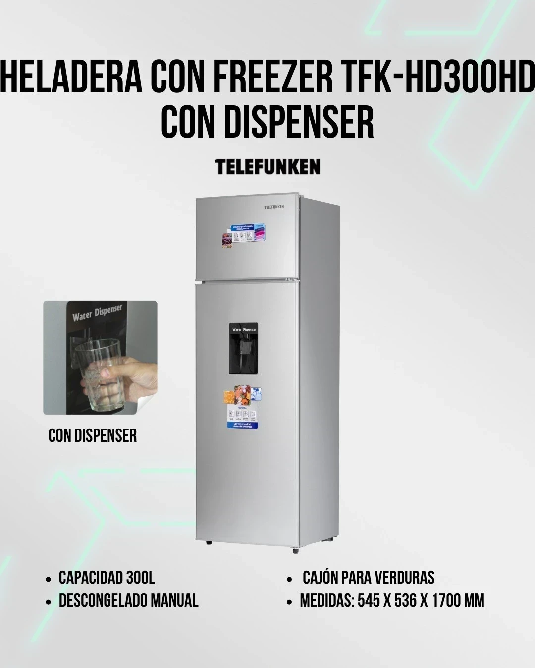 HELADERA TELEFUNKEN 300LTS C/DISPENSER