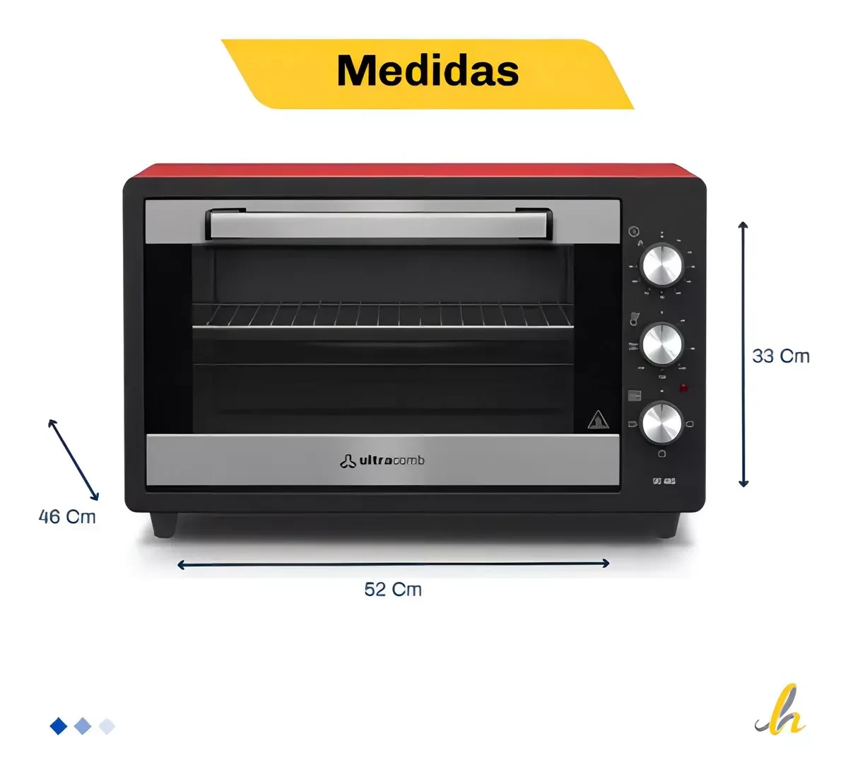 HORNO ELECTRICO DE MESA ULTRACOMB 48LTS ROJO CON PLATEADO Y NEGRO 2