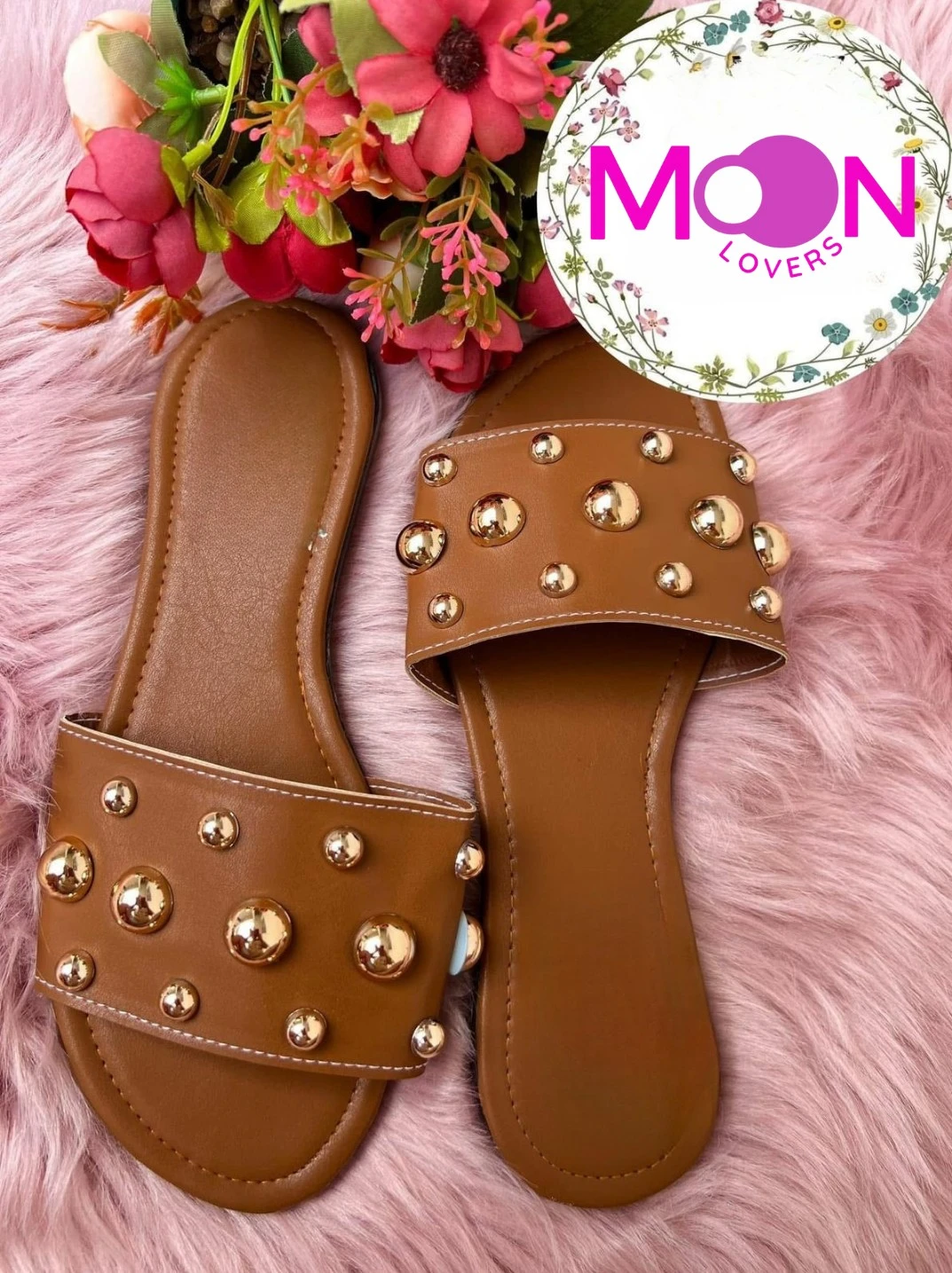 Mod.1044 Mayoreo Sandalia Dama Cafe con estoperoles 