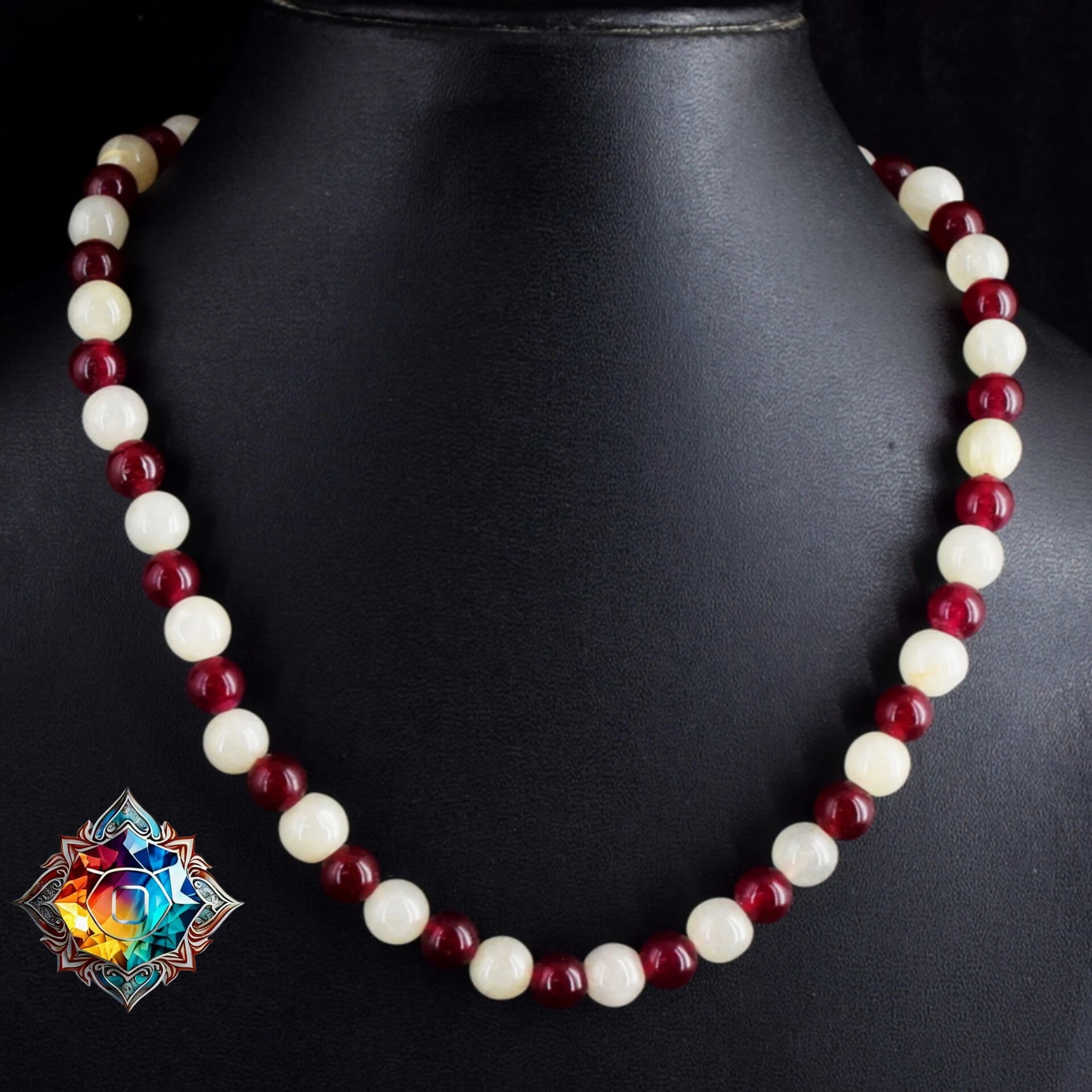 Collar de Gala: Ónix Rojo y Aventurina Blanca 3