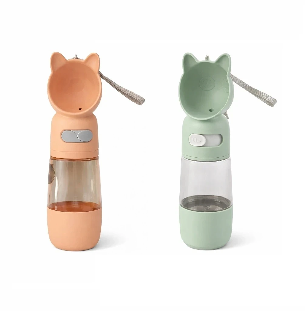 Botella bebedero y comedero portátil 2 en 1 diseño gatito