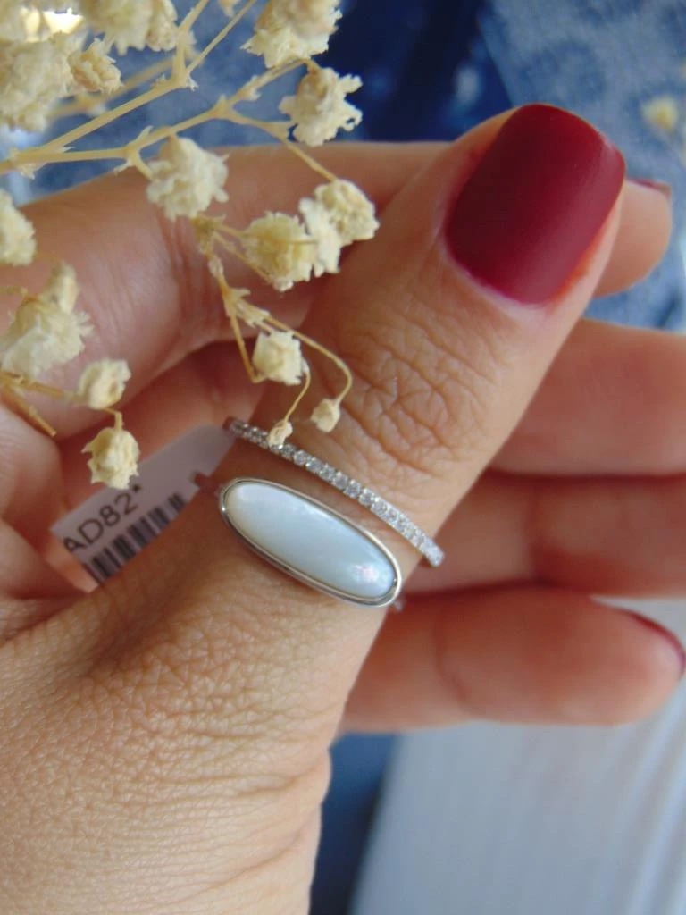 ANILLO ACERO PLATE 2 LINEAS MICROCIRCONES OVALO NACAR