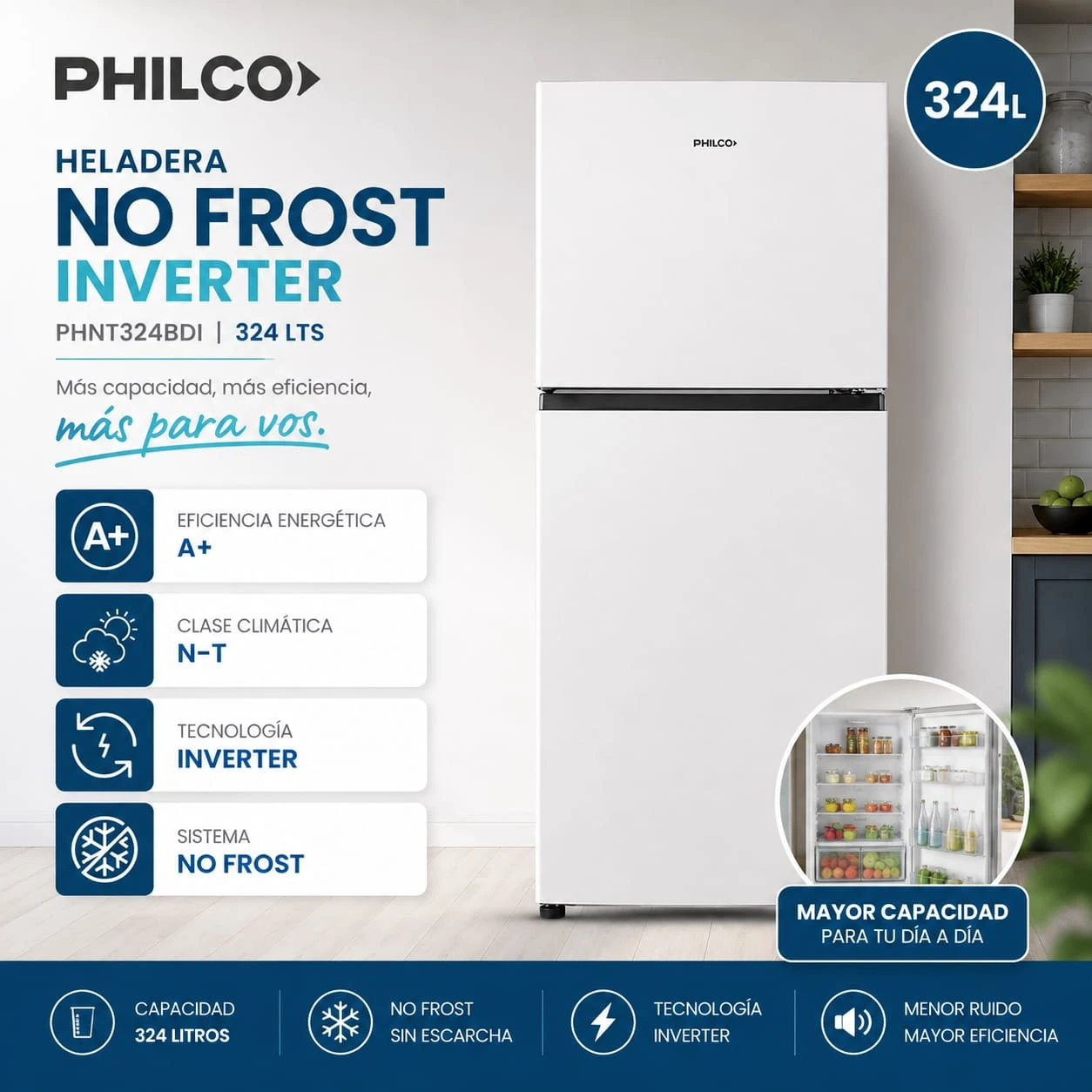 Heladera Philco No Frost 324Lts Inverter Blanco