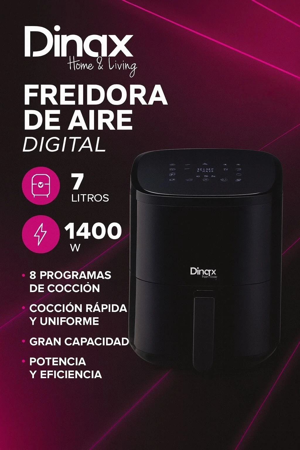 Freidora De Aire Digital 7 Litros 1400w Pantalla Táctil