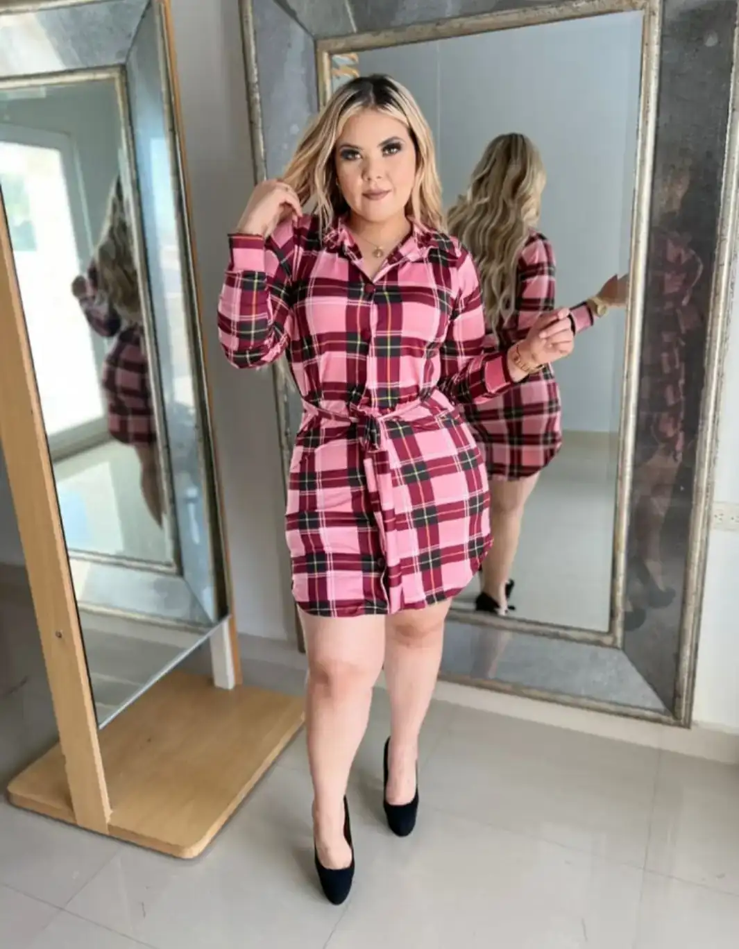 Vestido camisero rosa estrech 