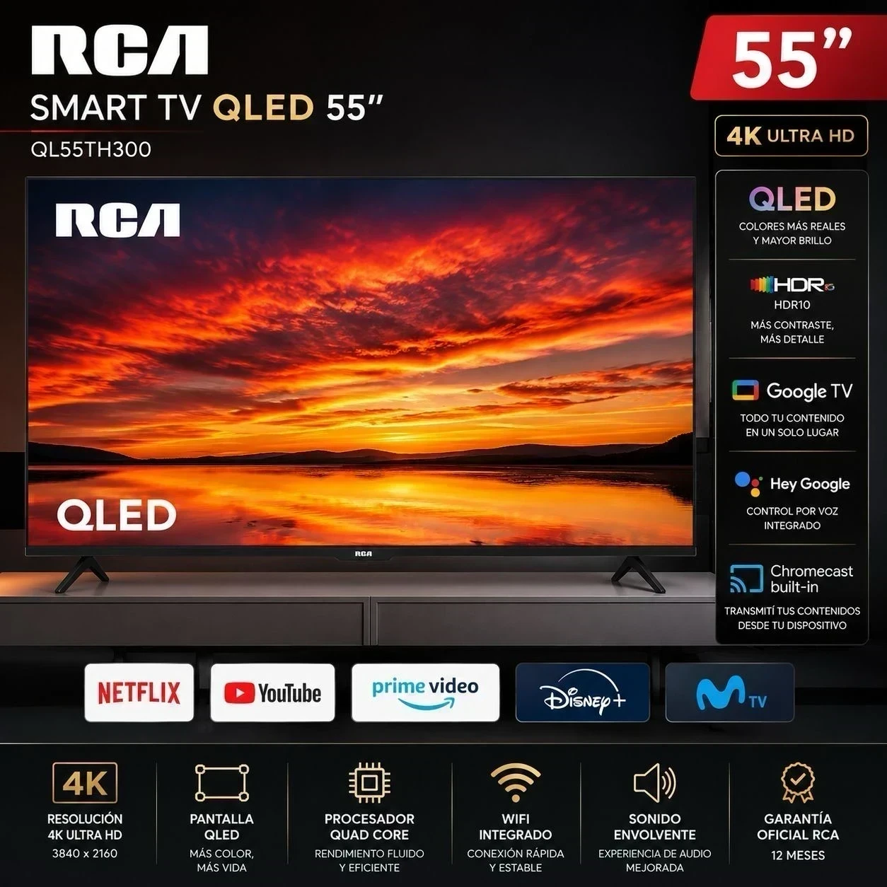 SMART TV RCA 55”  QLED GOOGLE TV QL55TH300