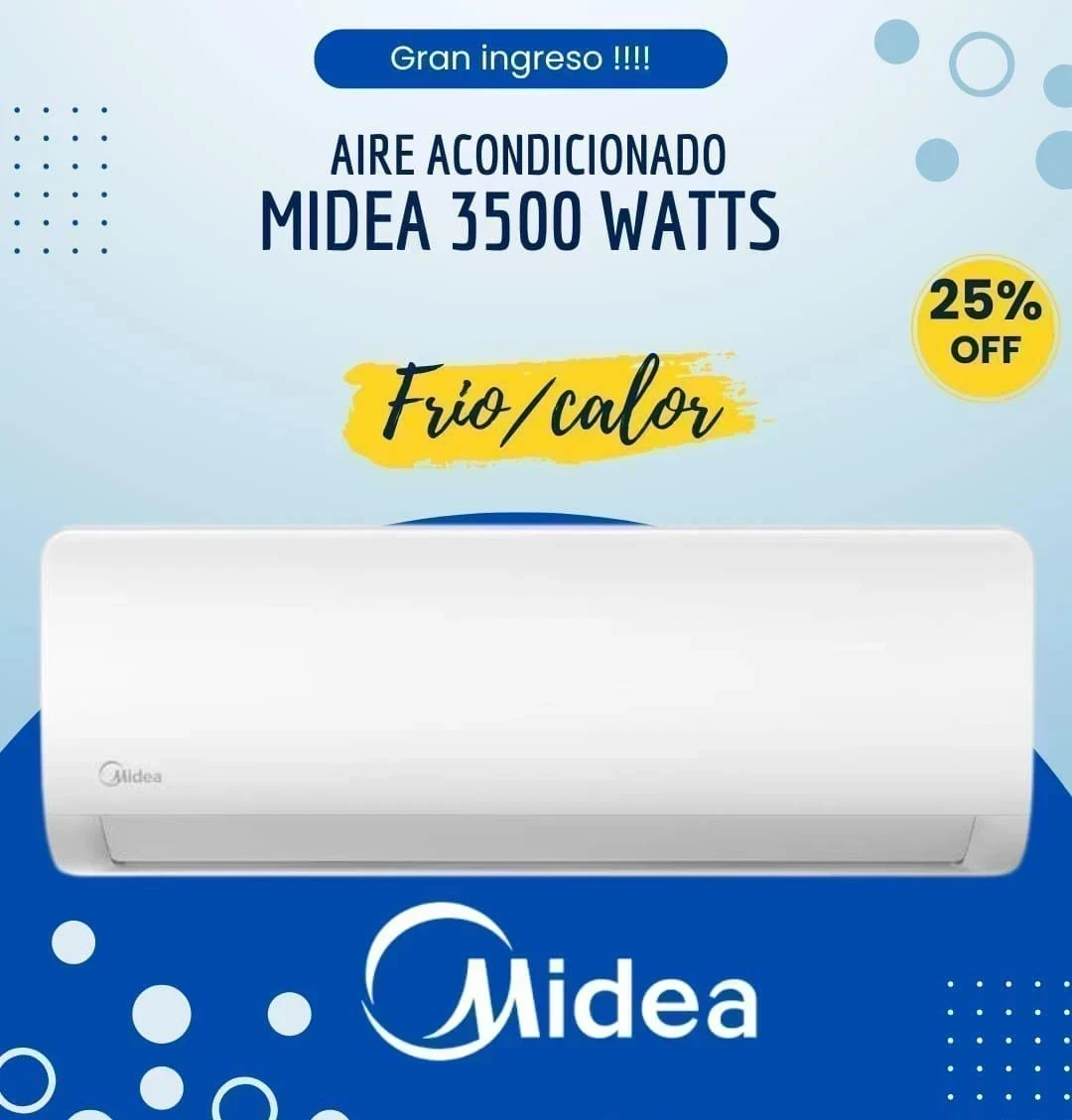 AIRE ACONDICIONADO MIDEA 3500W FRIO CALOR
