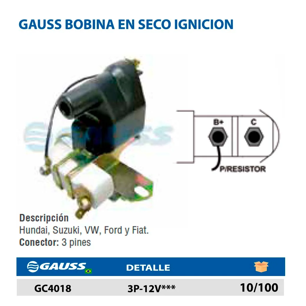 GAUSS BOBINA EN SECO IGNICION 3P-12V***