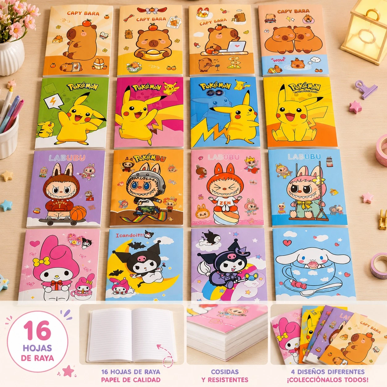 20 PIEZAS | CUADERNO PERSONAJES A5 16 HOJAS