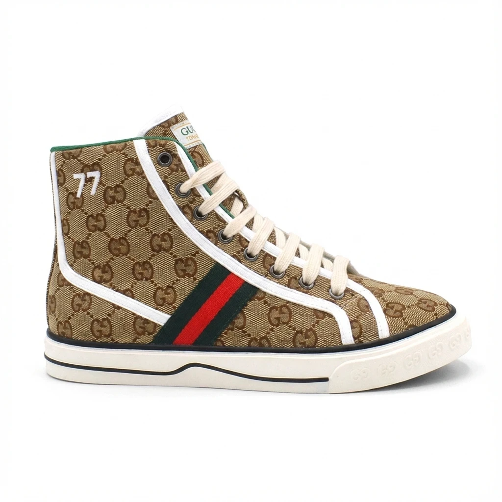 Gucci Tennis 1977 Lona Caña Alta Beige GG Estampado