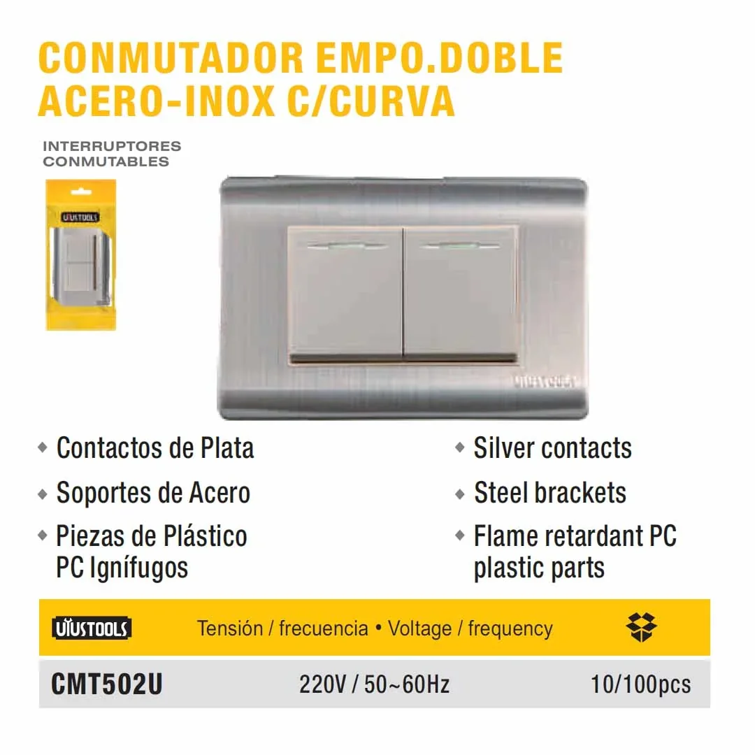 PLACA INTERRUP DOBLE acero CONMUTADOR UYUST 