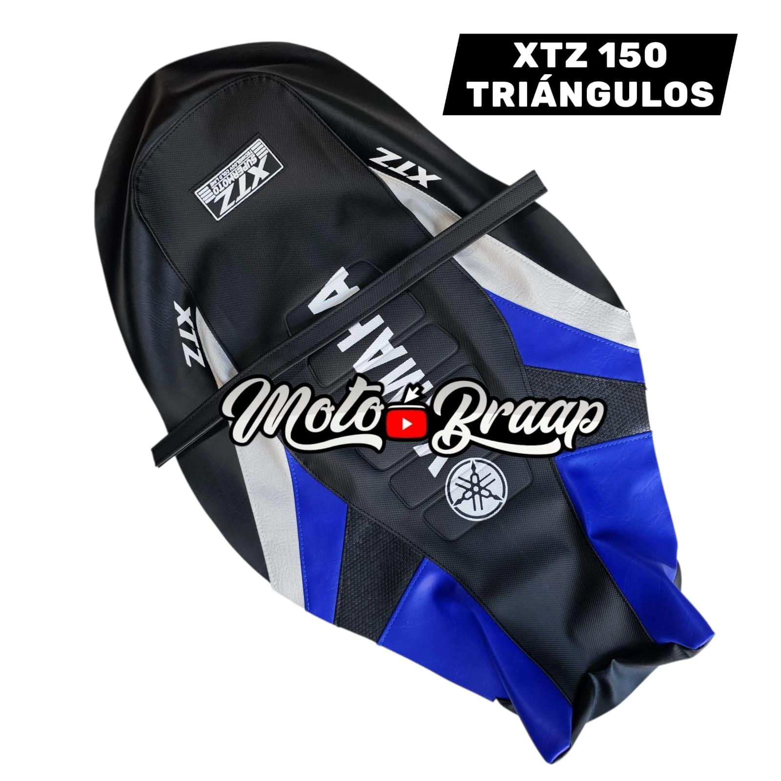 TP XTZ 150 Tapizado triangulos azul letrero en medio