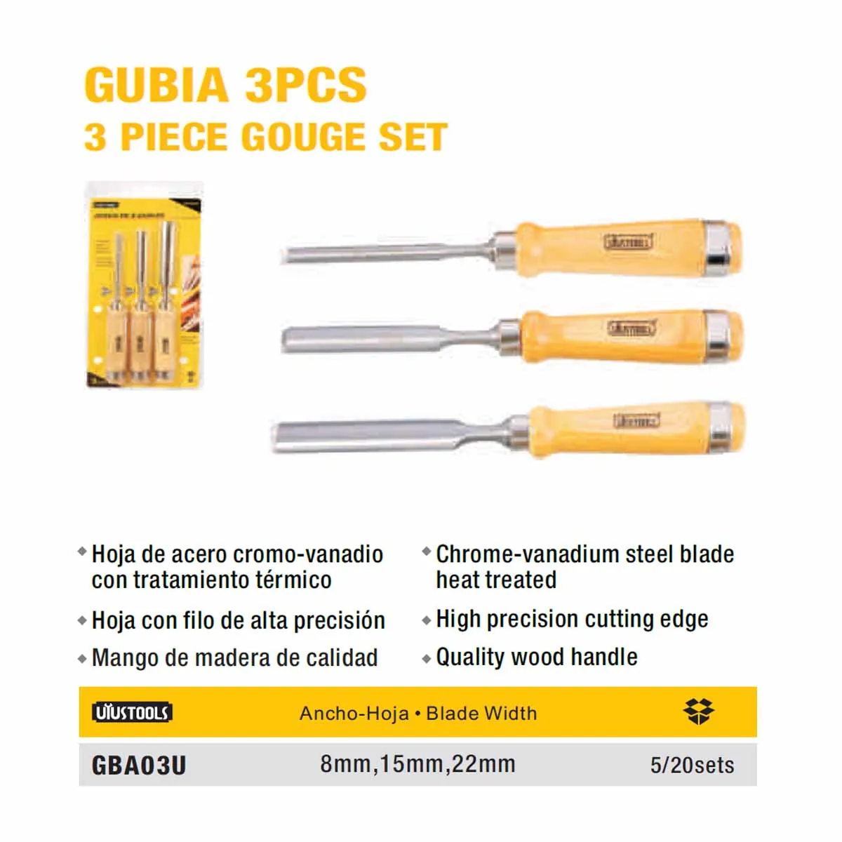 SET de GUBIAS UYUST Curvo 3 PZS 8,15,22mm