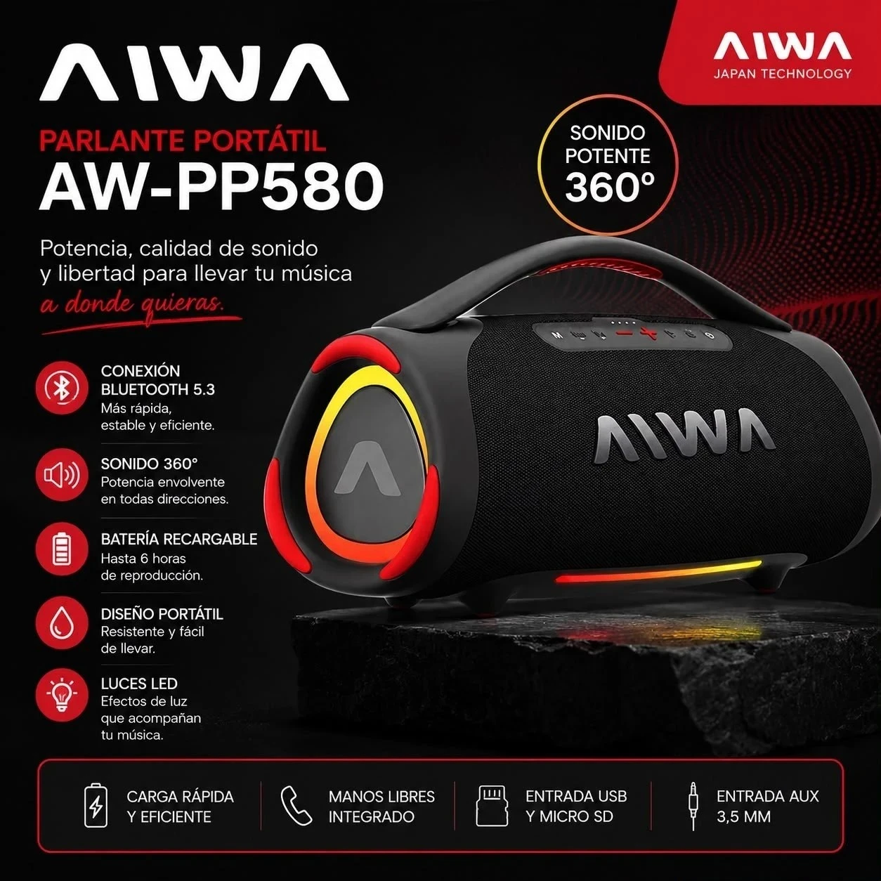PARLANTE PORTÁTIL AIWA 160W AW-PP580