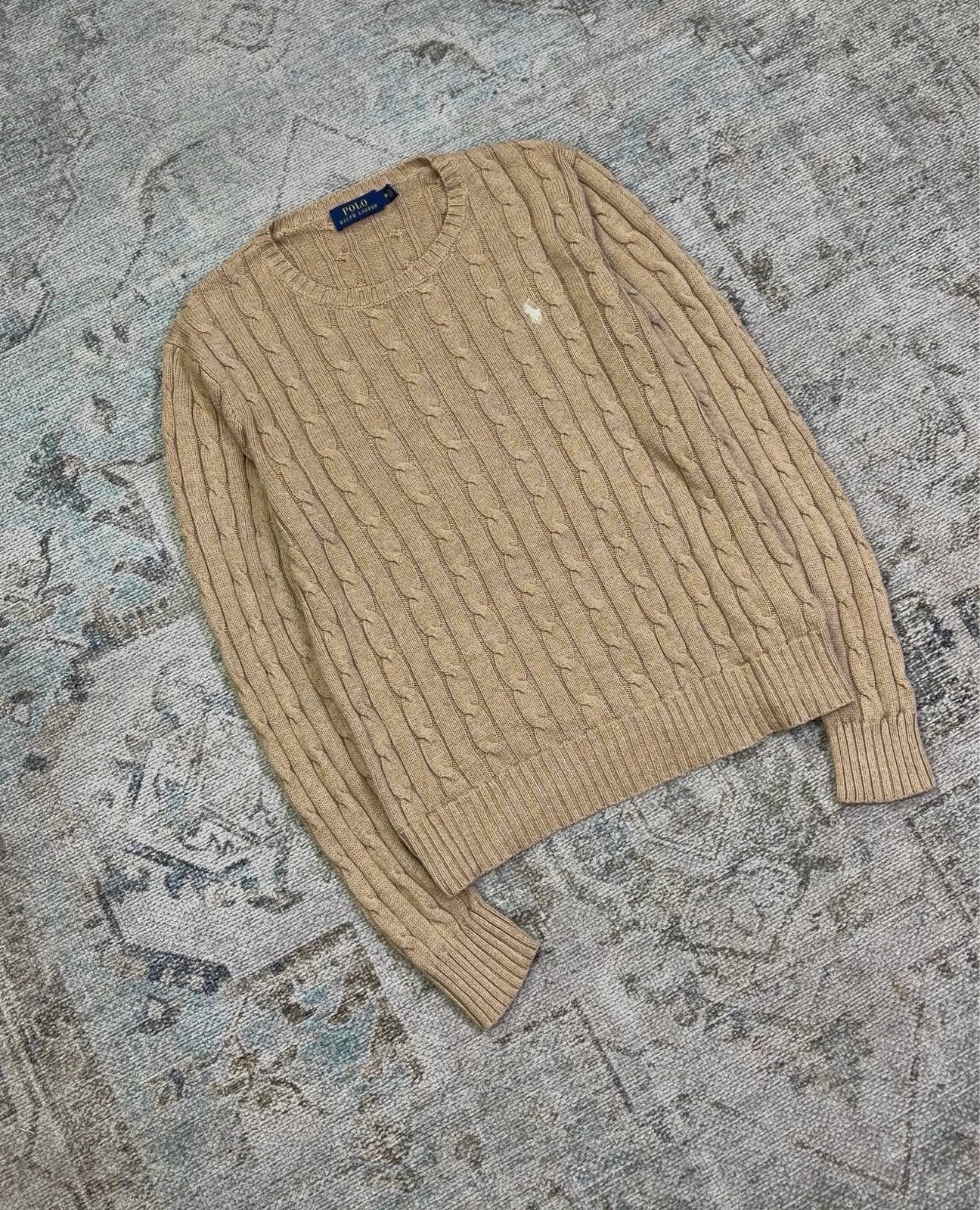 Suéter cable-knit Polo Ralph Lauren beige  de cuello redondo. mujer  5