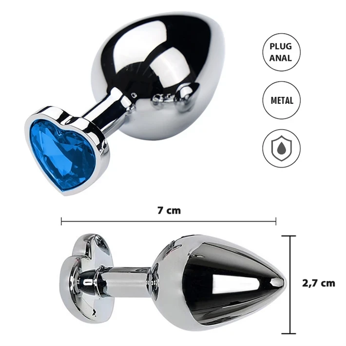 Gemini Azul S: Joya anal Small con gema azul en forma de corazon