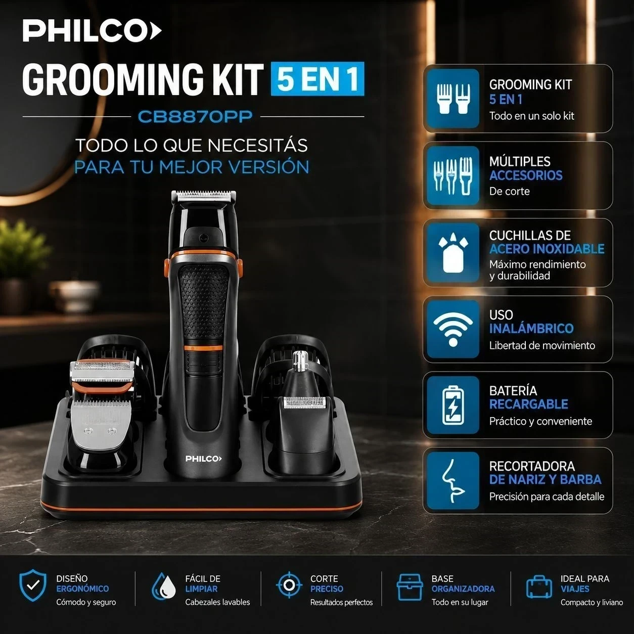 MAQUINA DE PELO GROOMING PHILCO KIT 5 EN 1